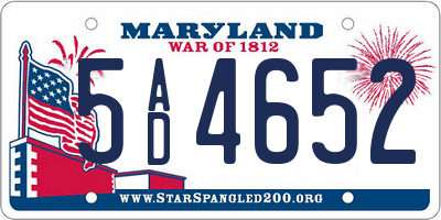 MD license plate 5AD4652