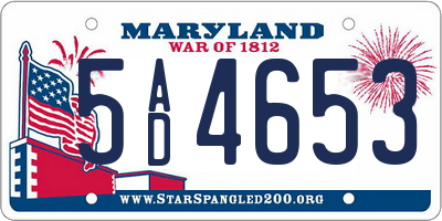 MD license plate 5AD4653