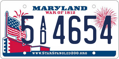 MD license plate 5AD4654