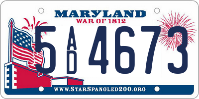 MD license plate 5AD4673