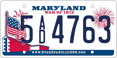 MD license plate 5AD4763