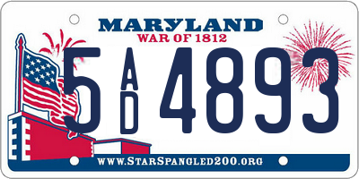 MD license plate 5AD4893