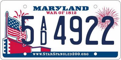 MD license plate 5AD4922