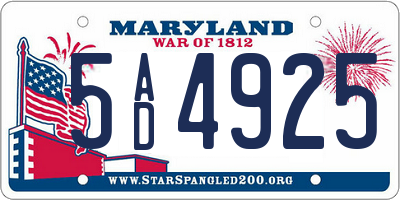MD license plate 5AD4925