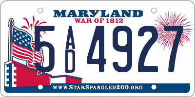 MD license plate 5AD4927