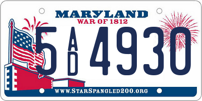 MD license plate 5AD4930
