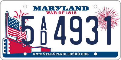 MD license plate 5AD4931