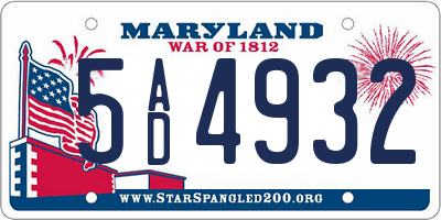 MD license plate 5AD4932