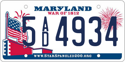 MD license plate 5AD4934