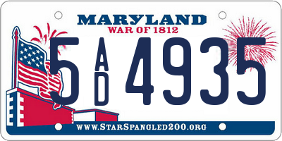 MD license plate 5AD4935