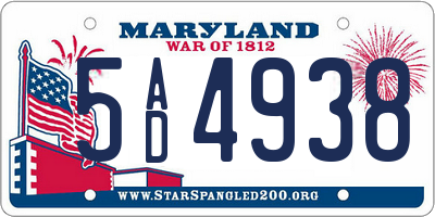 MD license plate 5AD4938