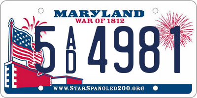 MD license plate 5AD4981