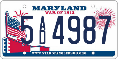 MD license plate 5AD4987