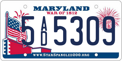MD license plate 5AD5309