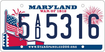 MD license plate 5AD5316