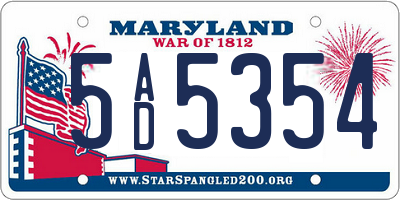 MD license plate 5AD5354