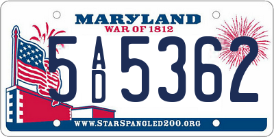 MD license plate 5AD5362