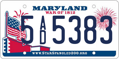 MD license plate 5AD5383