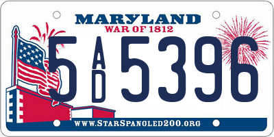 MD license plate 5AD5396