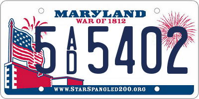 MD license plate 5AD5402
