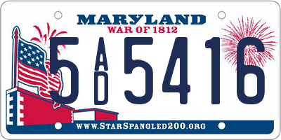 MD license plate 5AD5416
