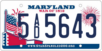 MD license plate 5AD5643