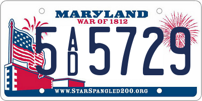 MD license plate 5AD5729