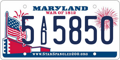 MD license plate 5AD5850