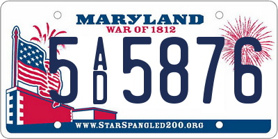 MD license plate 5AD5876