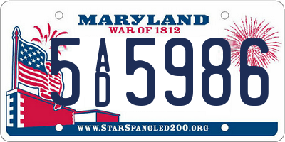 MD license plate 5AD5986