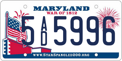 MD license plate 5AD5996