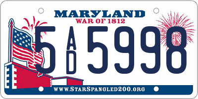 MD license plate 5AD5998