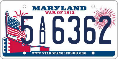 MD license plate 5AD6362