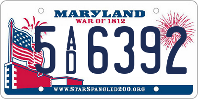 MD license plate 5AD6392
