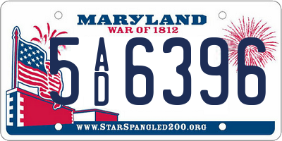 MD license plate 5AD6396