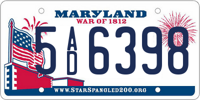 MD license plate 5AD6398