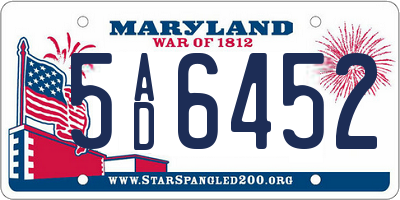 MD license plate 5AD6452