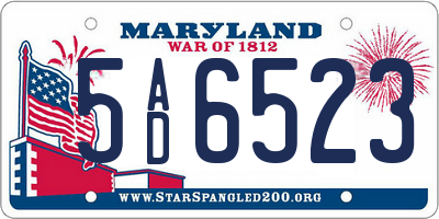 MD license plate 5AD6523