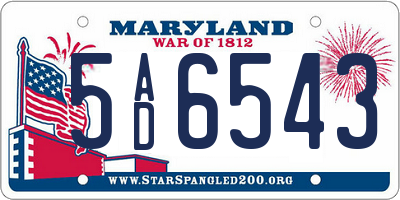 MD license plate 5AD6543