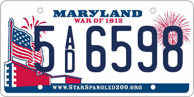 MD license plate 5AD6598