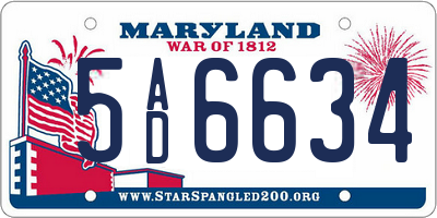 MD license plate 5AD6634