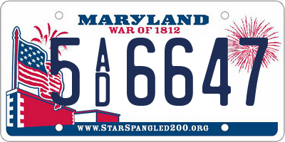 MD license plate 5AD6647
