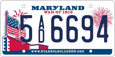 MD license plate 5AD6694