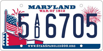 MD license plate 5AD6705