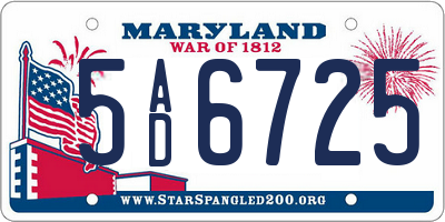 MD license plate 5AD6725