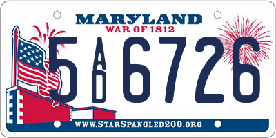 MD license plate 5AD6726