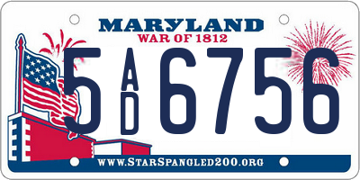 MD license plate 5AD6756