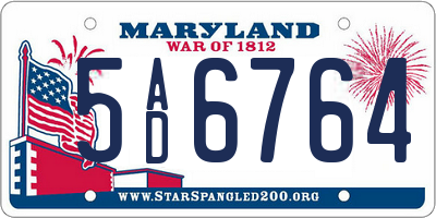 MD license plate 5AD6764