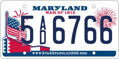 MD license plate 5AD6766