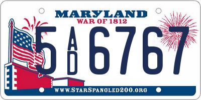 MD license plate 5AD6767
